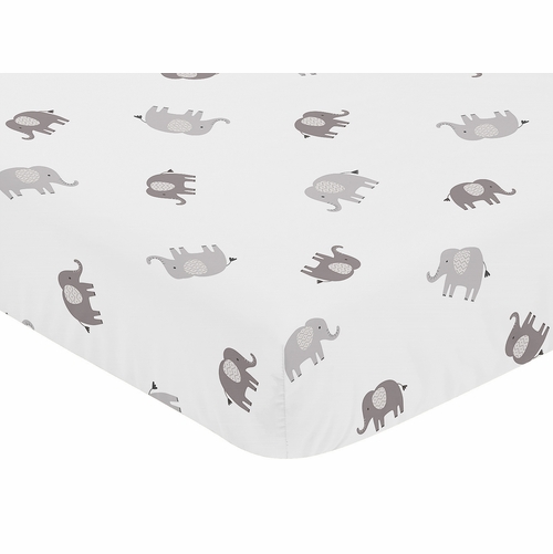 Boho Elephant Grey and White Collection Crib Sheet - alt image 2