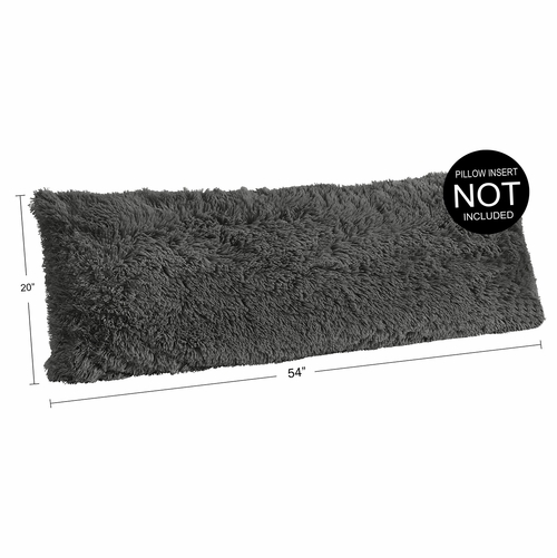 Boho Faux Fur Dark Grey Collection Full Length Body Pillow Cover - alt image 3