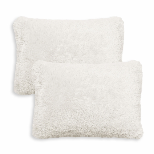 Boho Faux Fur Ivory Collection Pillow Sham Covers - 2 Pack Set