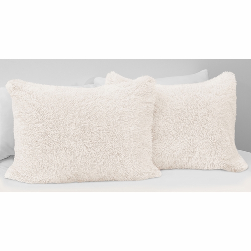 Boho Faux Fur Ivory Collection Pillow Sham Covers - 2 Pack Set - alt image 4