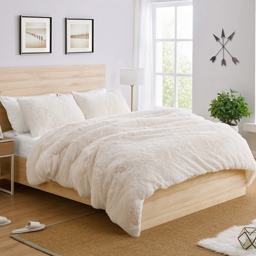 Boho Faux Fur Ivory Collection Queen Duvet Cover Bedding Set