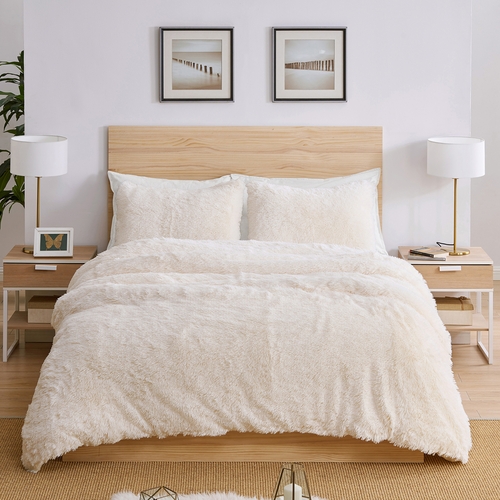 Boho Faux Fur Ivory Collection Queen Duvet Cover Bedding Set - alt image 1