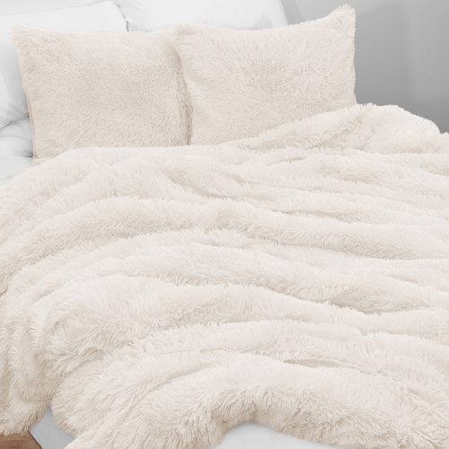Boho Faux Fur Ivory Collection Queen Duvet Cover Bedding Set - alt image 4