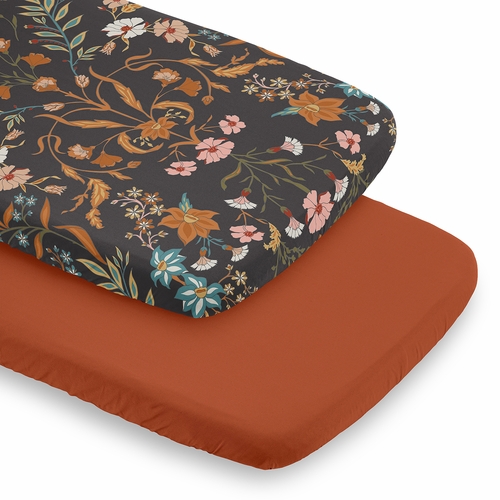 Boho Floral Wildflower Black and Orange Collection 2 Pack Baby Bassinet Fitted Sheets