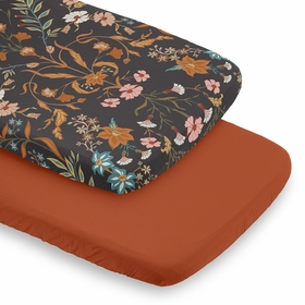 Boho Floral Wildflower Black and Orange Collection 2 Pack Baby Bassinet Fitted Sheets