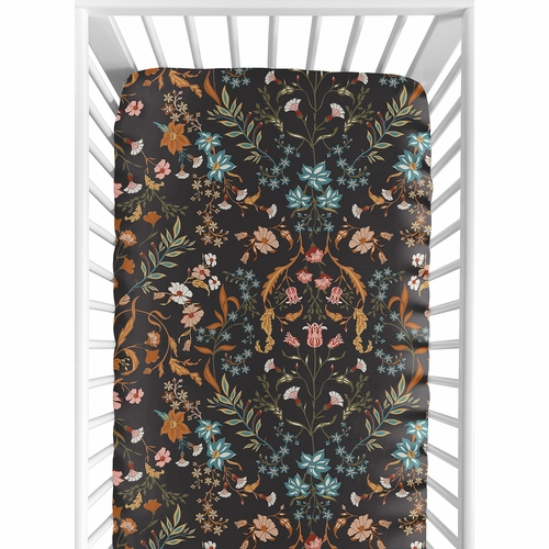 Boho Floral Wildflower Black and Orange Collection 2 Pack Crib Sheets - alt image 1