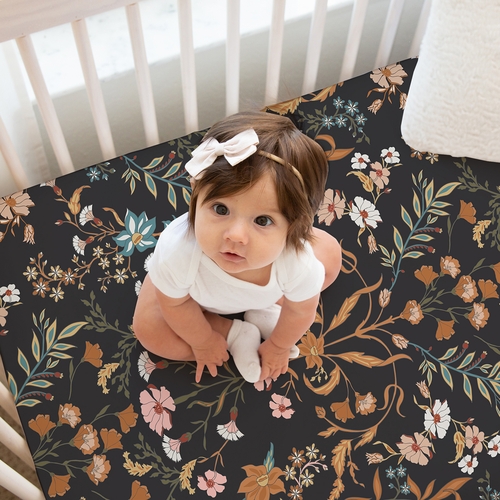 Boho Floral Wildflower Black and Orange Collection 2 Pack Crib Sheets - alt image 3