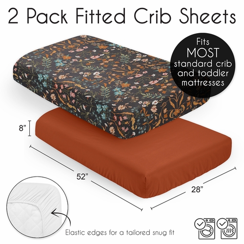 Boho Floral Wildflower Black and Orange Collection 2 Pack Crib Sheets - alt image 5