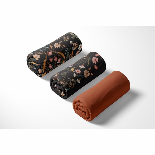 Boho Floral Wildflower Black and Orange Collection 3 Pack Crib Sheets - alt image 4