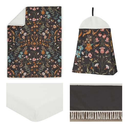 Boho Floral Wildflower Black and Orange Collection 4 Piece Crib Bedding - alt image 1