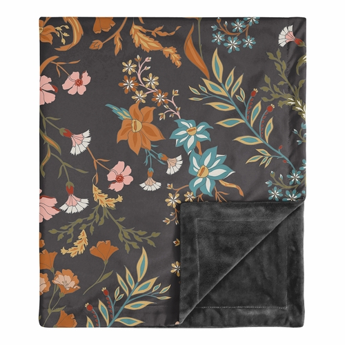 Boho Floral Wildflower Black and Orange Collection Baby Blanket