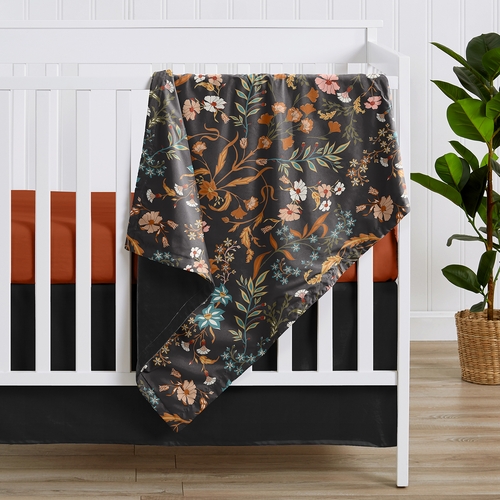 Boho Floral Wildflower Black and Orange Collection Baby Blanket - alt image 1