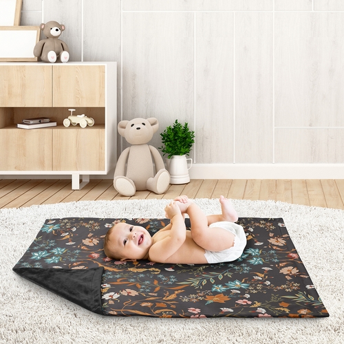 Boho Floral Wildflower Black and Orange Collection Baby Blanket - alt image 2