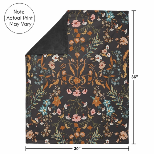 Boho Floral Wildflower Black and Orange Collection Baby Blanket - alt image 3