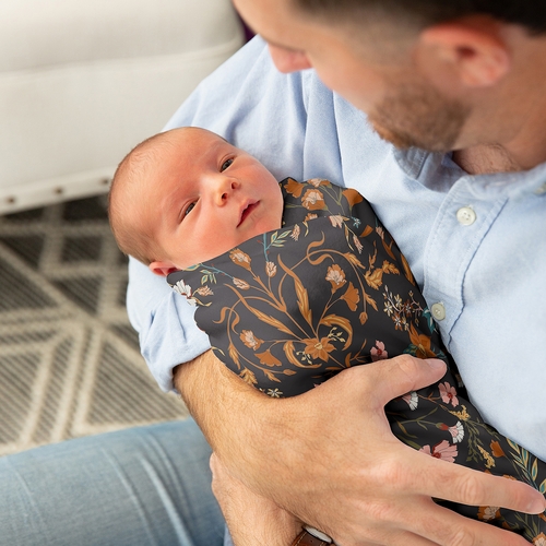 Boho Floral Wildflower Black and Orange Collection Baby Swaddle Blanket - alt image 2