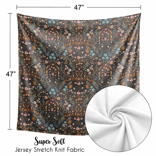 Boho Floral Wildflower Black and Orange Collection Baby Swaddle Blanket - alt image 4