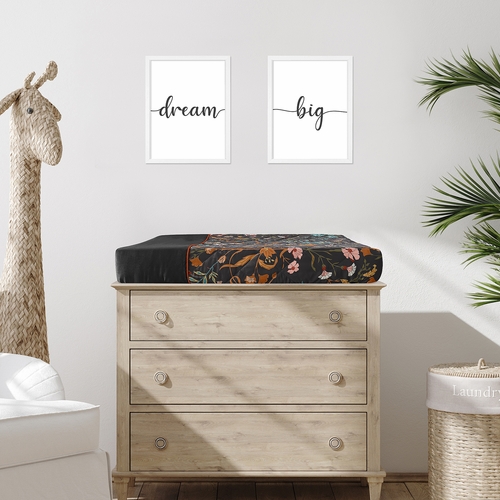 Boho Floral Wildflower Black and Orange Collection Changing Pad Cover - alt image 1