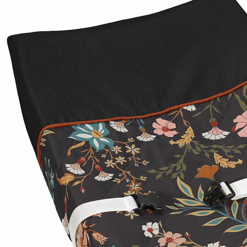 Boho Floral Wildflower Black and Orange Collection Changing Pad Cover - alt image 3
