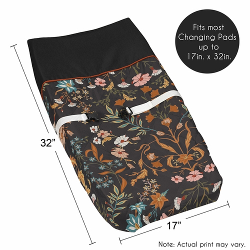 Boho Floral Wildflower Black and Orange Collection Changing Pad Cover - alt image 4