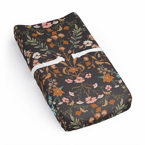 Boho Floral Wildflower Black and Orange Collection Changing Pad Cover Sheet