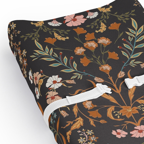 Boho Floral Wildflower Black and Orange Collection Changing Pad Cover Sheet - alt image 3