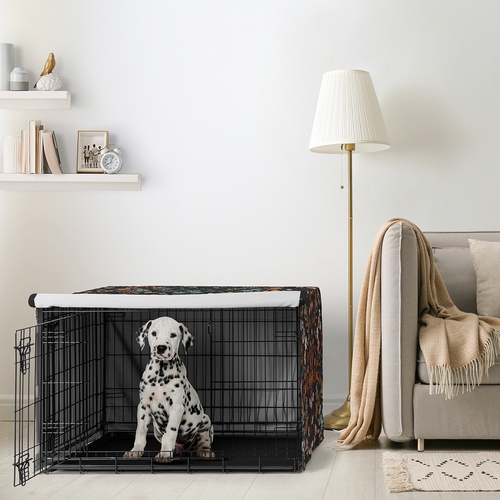 Boho Floral Wildflower Black and Orange Collection Dog Crate Kennel Cover 36in. - alt image 1