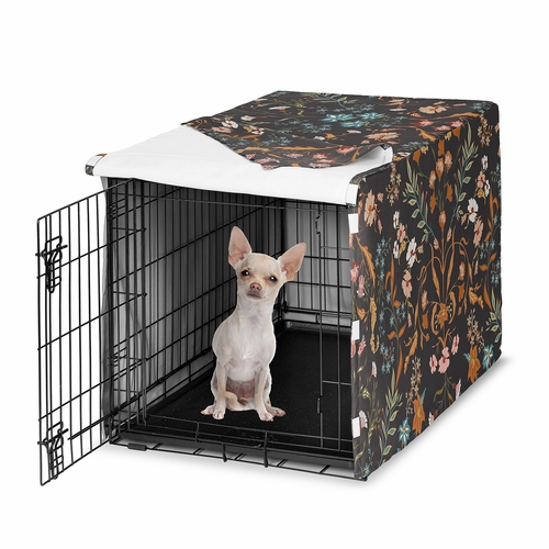 Boho Floral Wildflower Black and Orange Collection Dog Crate Kennel Cover 24in.