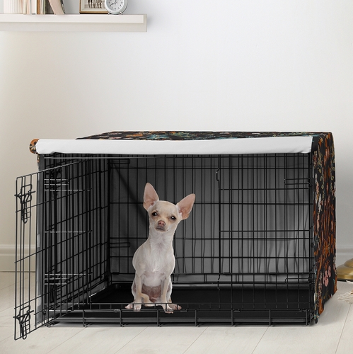 Boho Floral Wildflower Black and Orange Collection Dog Crate Kennel Cover 24in. - alt image 1