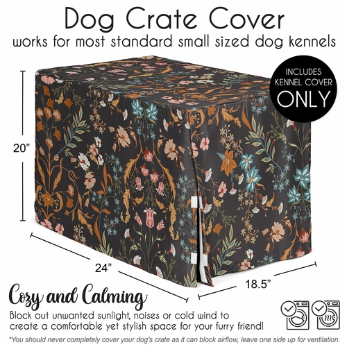 Boho Floral Wildflower Black and Orange Collection Dog Crate Kennel Cover 24in. - alt image 4