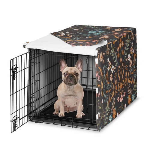 Boho Floral Wildflower Black and Orange Collection Dog Crate Kennel Cover 30in.