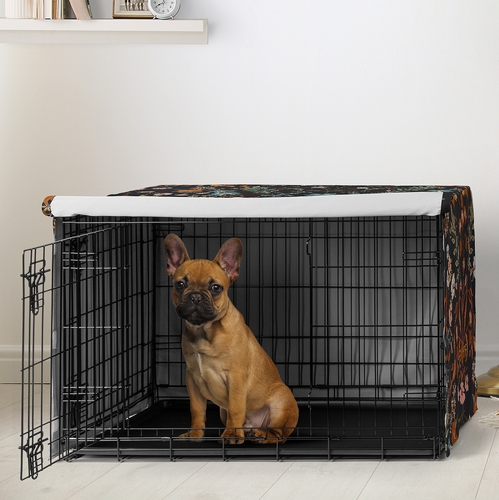 Boho Floral Wildflower Black and Orange Collection Dog Crate Kennel Cover 30in. - alt image 1