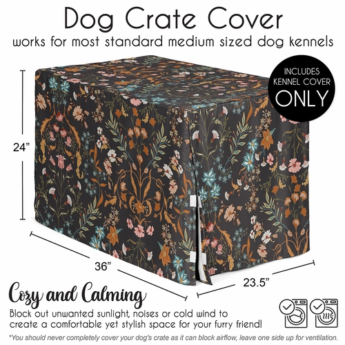 Boho Floral Wildflower Black and Orange Collection Dog Crate Kennel Cover 36in. - alt image 4