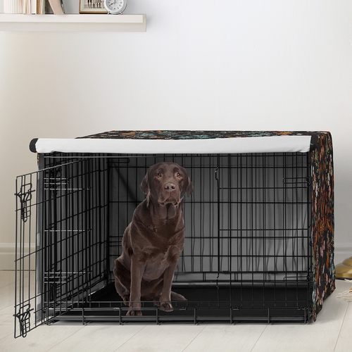 Boho Floral Wildflower Black and Orange Collection Dog Crate Kennel Cover 42in. - alt image 1