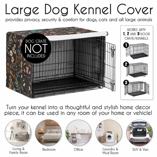 Boho Floral Wildflower Black and Orange Collection Dog Crate Kennel Cover 42in. - alt image 3