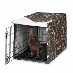 Boho Floral Wildflower Black and Orange Collection Dog Crate Kennel Cover 42in.