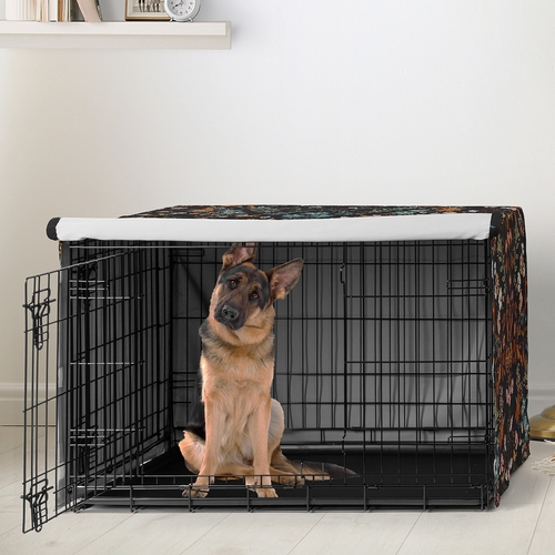 Boho Floral Wildflower Black and Orange Collection Dog Crate Kennel Cover 48in. - alt image 1