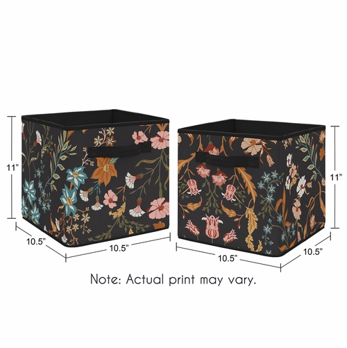 Boho Floral Wildflower Black and Orange Collection Foldable Fabric Storage Bins - alt image 2