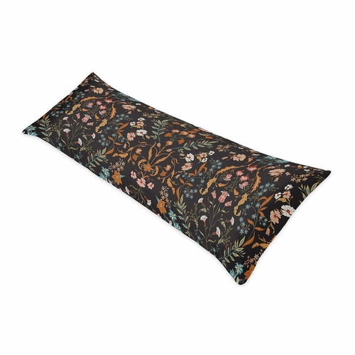 Boho Floral Wildflower Black and Orange Collection Full Length Body Pillow Cover - alt image 1
