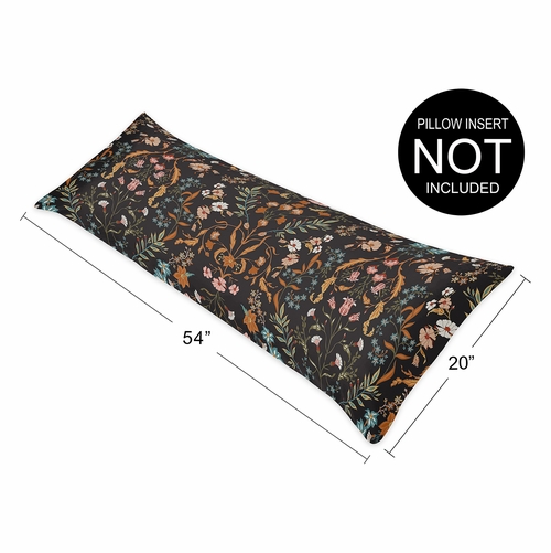Boho Floral Wildflower Black and Orange Collection Full Length Body Pillow Cover - alt image 4