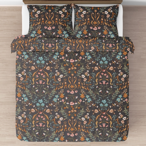 Boho Floral Wildflower Black and Orange Collection Full/Queen Bedding - alt image 2