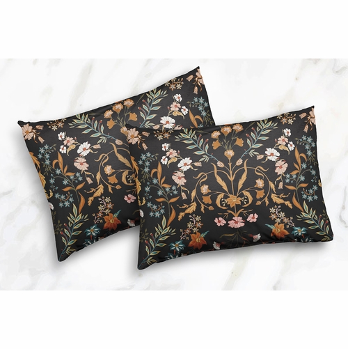 Boho Floral Wildflower Black and Orange Collection King Duvet Cover Bedding Set - alt image 2