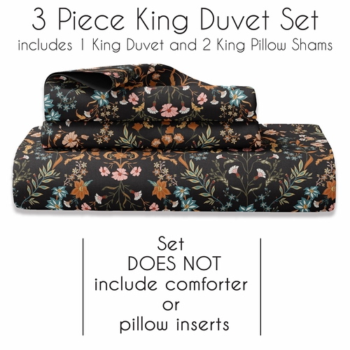 Boho Floral Wildflower Black and Orange Collection King Duvet Cover Bedding Set - alt image 3