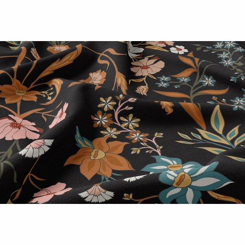 Boho Floral Wildflower Black and Orange Collection King Duvet Cover Bedding Set - alt image 4