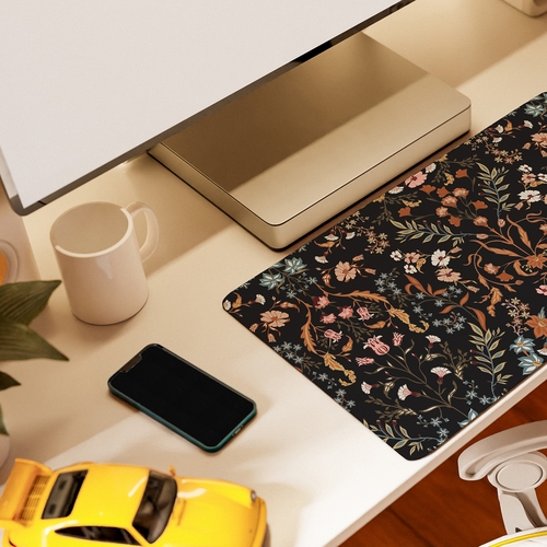 Boho Floral Wildflower Black and Orange Collection Large Mouse Pad Desk Mat - alt image 1