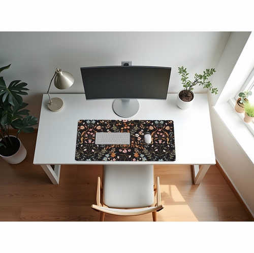 Boho Floral Wildflower Black and Orange Collection Large Mouse Pad Desk Mat - alt image 2