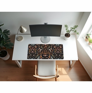 Boho Floral Wildflower Black and Orange Collection Large Mouse Pad Desk Mat