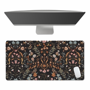 Boho Floral Wildflower Black and Orange Collection Large Mouse Pad Desk Mat