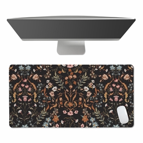 Boho Floral Wildflower Black and Orange Collection Large Mouse Pad Desk Mat