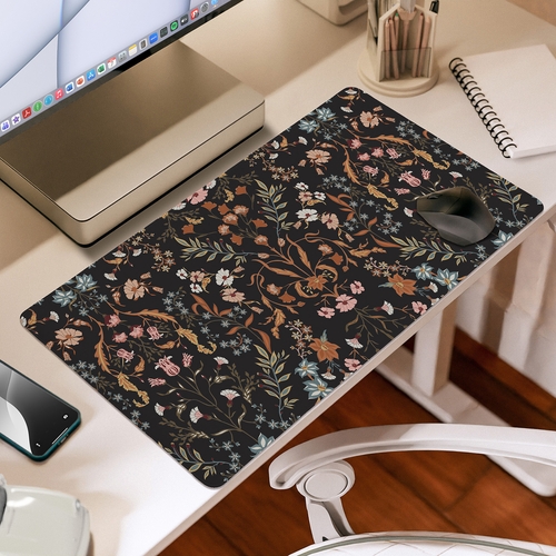 Boho Floral Wildflower Black and Orange Collection Large Mouse Pad Desk Mat - alt image 1