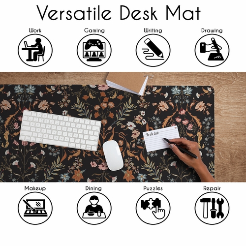 Boho Floral Wildflower Black and Orange Collection Large Mouse Pad Desk Mat - alt image 4